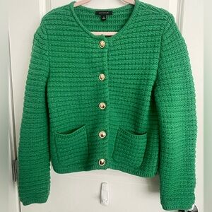 Ann Taylor Vibrant Green Cardigan with Gold Accents